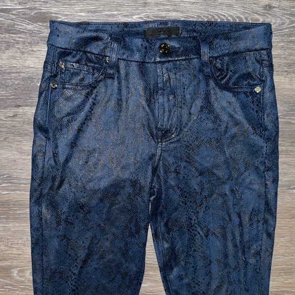 7 For All Mankind Blue & Black Snakeskin Skinny Pants - Size 26 - Picture 1 of 9